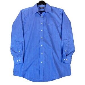 Stafford Performance Super Shirt 17 34-35 Button Up Classic Twill Blue Stripe